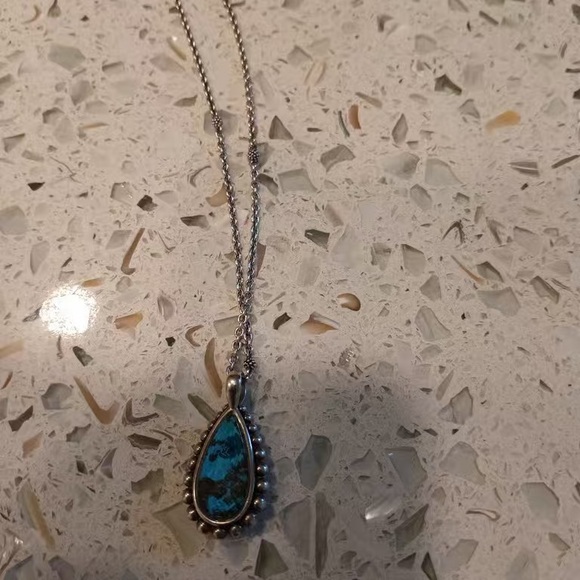 LAGOS Silver Necklace with Turquoise Teardrop Pendant - Picture 2 of 11